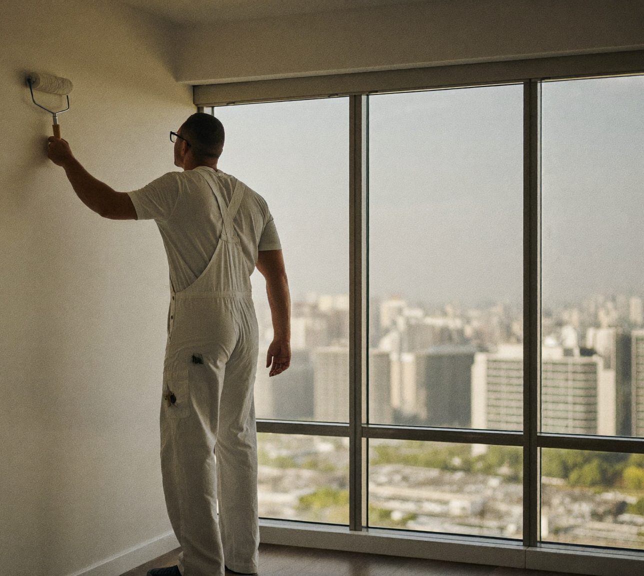 Professional Pinnacle painter rolling fresh paint in a bright Toronto condo